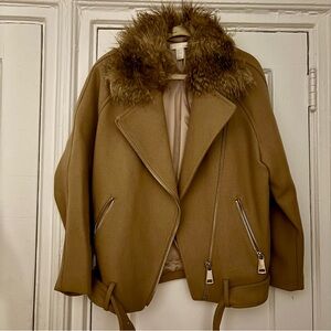 H&M Tan Faux Fur Collar Jacket